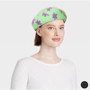 Wild Fable Women’s Mint Green Floral Knit Beret One Size